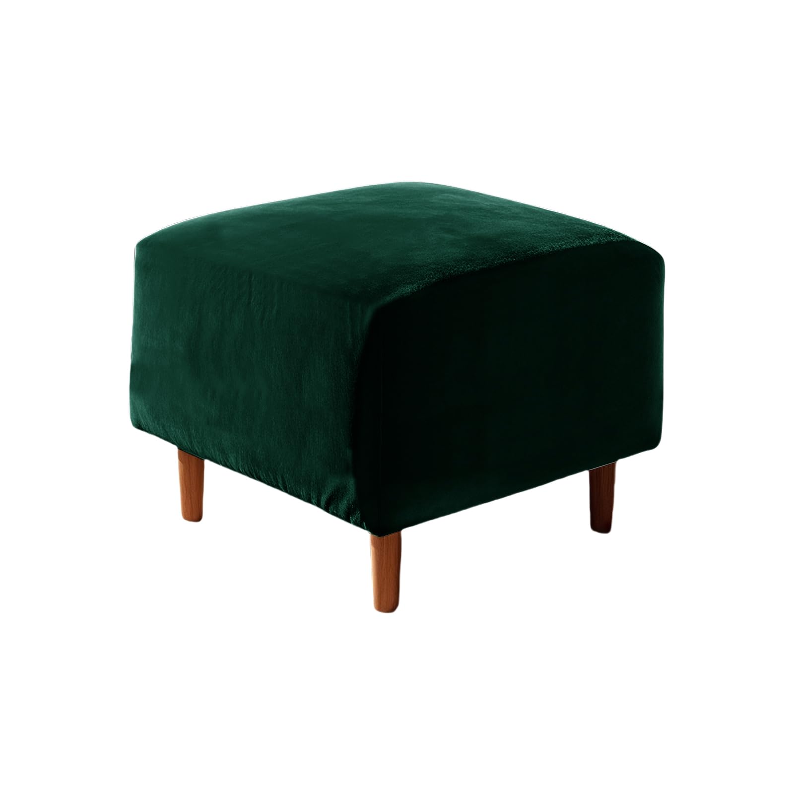 UNBBRRL Footstool Cover with Cushion Cover, Velvet Ottoman Protector Covers, Removable Pouffe Cover with 4 Ties for Living Room (Darkgreen,Square L stool(1pc))