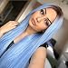Silver Blue Wig Pastel Straight Long Wigs Ombre Synthetic Wig with Dark Roots Middle Parting Colored Halloween Cosplay Full Head Wigs (Light Blue/26inch)