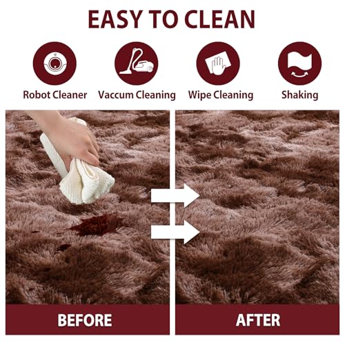 Brown Rugs for Bedroom 3x5 Fluffy Fur Living Room Area Rug, Rustic Plush Non-Slip Dark Carpet for Book Room Office,Coffee Stain Resistant