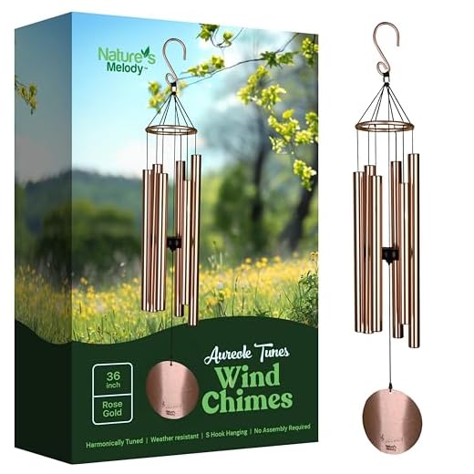 Nature’s Melody Aureole Tunes Wind Chimes – Outdoor Windchime with 6 Tubes Tuned to E Pentatonic Scale, 100% Rustproof Aluminum, Powder Finish & S Hook Hanger for Sympathy, Memorial Gift or Zen Garden