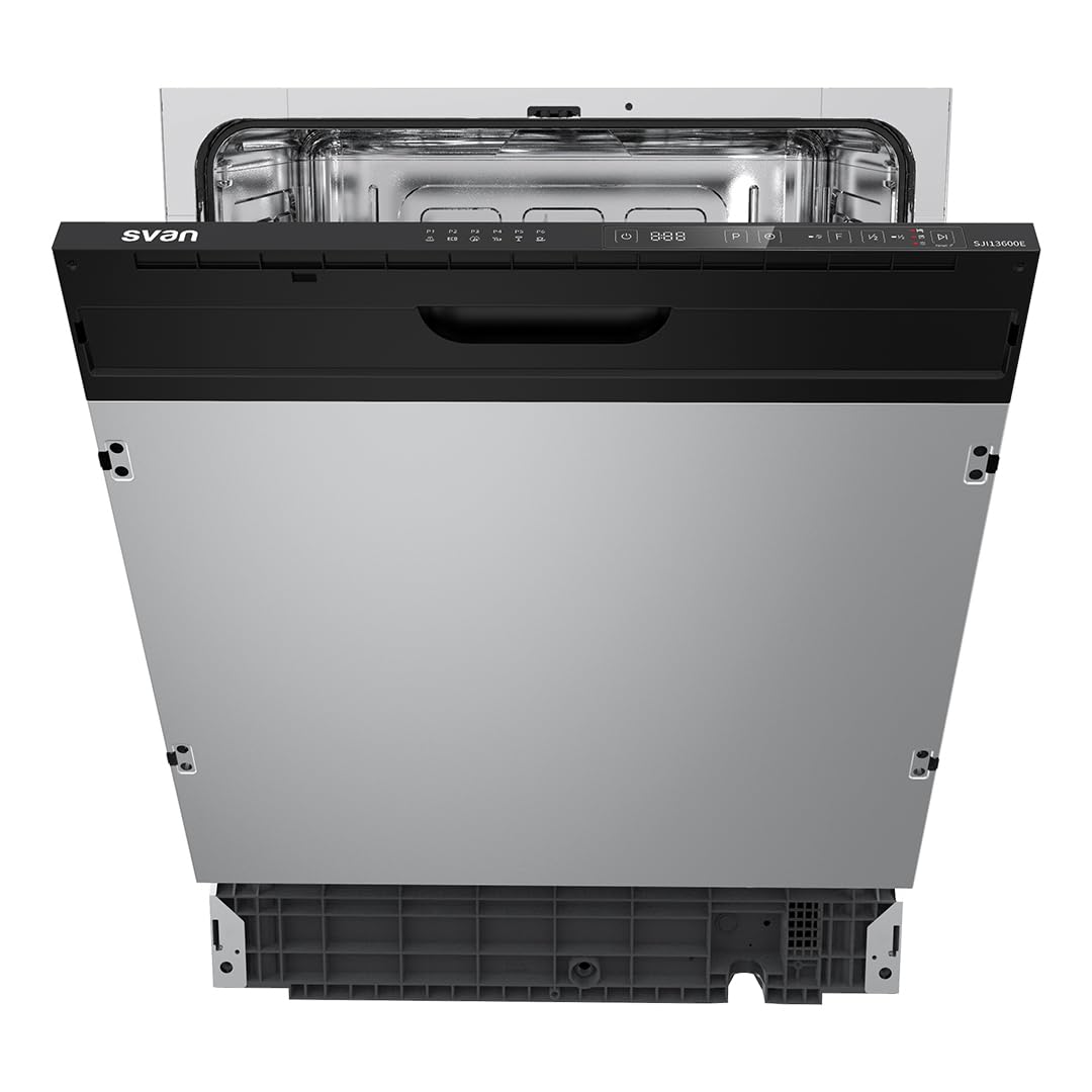 Svan Lavavajillas Integrable 60 cm Blanco SJI13600E. 1890W, 14 Cubiertos, 2 Bandejas, 6 Programas, Display LED táctil, Función Stop&Go, Eficiencia Energética Clase E