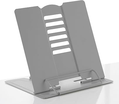 Multifunctional Book Holder - Adjustable Angle Metal Reading Rack, Portable Cook Book Stands for Kitchen Recipe Document Office School Library Grey