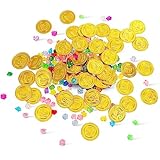 Hochwertiges Material: Piraten-Edelsteine ​​bestehen aus hochwertigem Acrylglas mit leuchtenden Farben; Piraten-Goldmünzen bestehen aus umweltfreundlichem Kunststoff mit Hochglanz