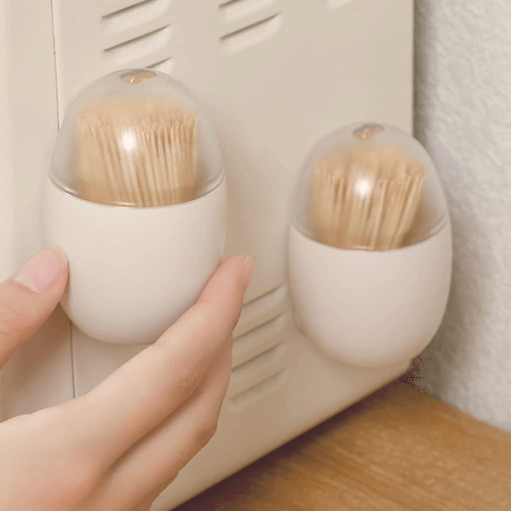 Ceramic Toothpicks Container ，Plastic Toothpick Case，Fashion Magnetic Toothpick Holder Wall Mount Toothpick Dispenser Plastic Toothpick Holders Container White Chic(2 Pcs)
