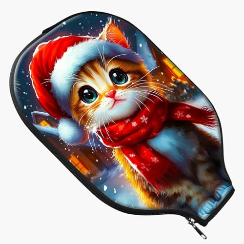 RWUTYTIUL Pickle Ball Paddle Cover, Neoprene Pickleball Paddle Sleeve with Zippered Racket, Universal Paddle Storage Bag Size 8.66" x 11.4", PickleballPaddle Case for Women Men, Red Hat Cat