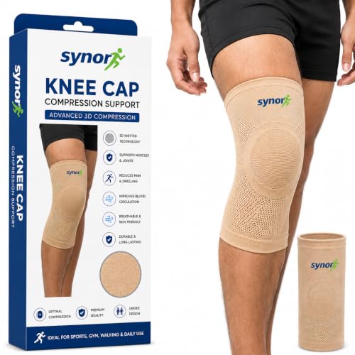 Image of Knee Cap Support Free Size Skin - Stretchable Compression Knee Sleeve Elastic Knee Support Unisex Knee Brace