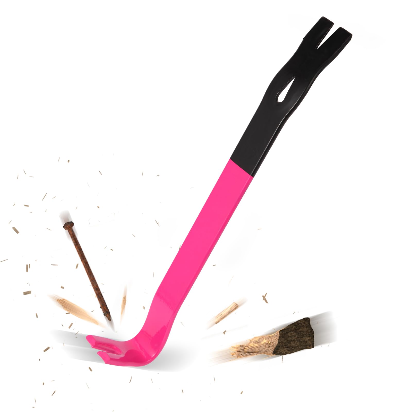 Flat Pry Bars Set Crow Bar 12'' 15'' 18'' Nail Puller, Pink Black Color Angled Curved Head Metal Wood Board Tire Removing Wrecking Prying Tool Heavy Duty To