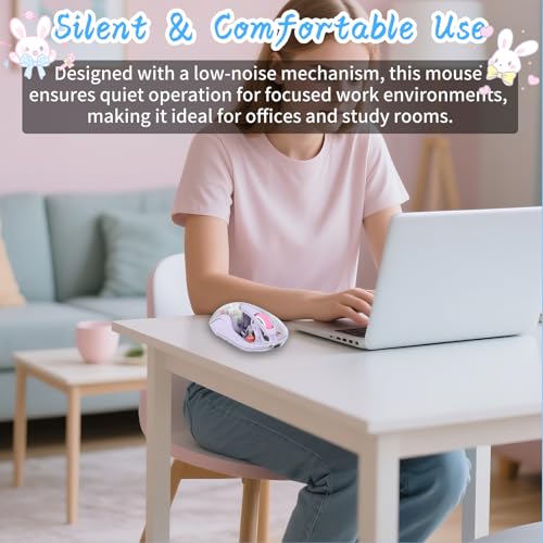 Image of elec Space Cute Wireless USB C Mouse - Bluetooth Triple Mode Rechargeable Cartoon Mouse for Laptops, iPads & MacBook Air /Pro - Silent Operation, Portable Design, Unique Magnetic Character (Purple)