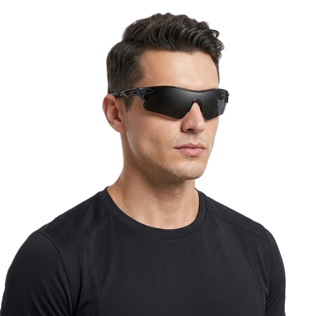 Sports Sunglasses for Men Women Youth IPL Cricket Baseball Fishing Cycling Running Golf Motorcycle Tac Glasses UV400 (Full Black)-image-8