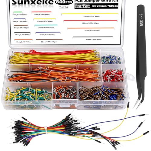 840Pcs Jumper Wire Kit Solderless Flexible Breadboard 14 Lengths Assorted Preformed Breadboard with 65Pcs Breadboard Jumper Wires, Tweezers &amp; Plastic Box