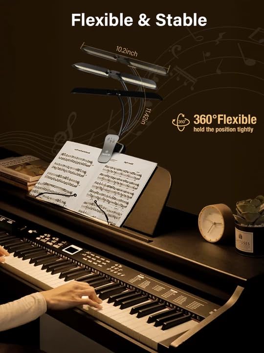 Image of Vekkia 96 Led Rechargeable Music Stand Light - Folding Clip On Piano Lamp, Portable Professional with 5 Brightnessx3 Color Temperature for Grand Piano and Book Reading