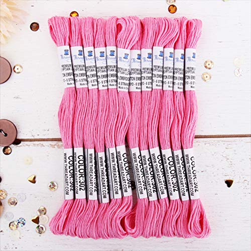 Image of 12 Skeins ThreadArt Cotton Embroidery Floss, Pink | Long fiber cotton embroidery floss for cross stitch, hand embroidery and bracelets. Six-strand floss separates easily.