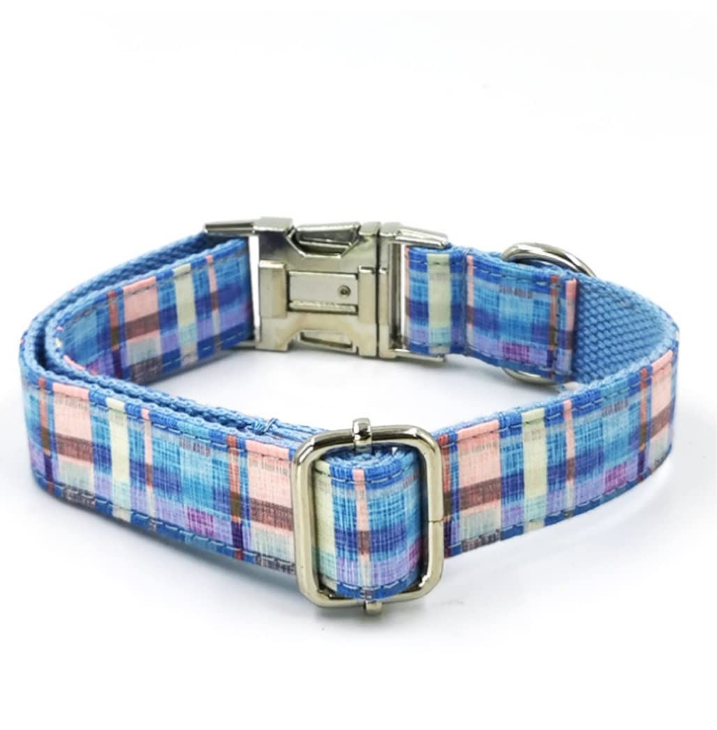 Smycz dla Psa Oddychające Szelki dla psa Kamizelka psów Bez ściągania Ucieczka Obroża i zestaw smyczy Niebieskie paski Puppy Bowtie Collar Miękkie Regulowana(56-62cm)