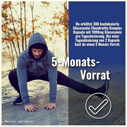 Glucosamin Chondroitin Komplex Kapseln - 300 Stück 1000 mg 5 Monate Vorrat – Ansicht 3