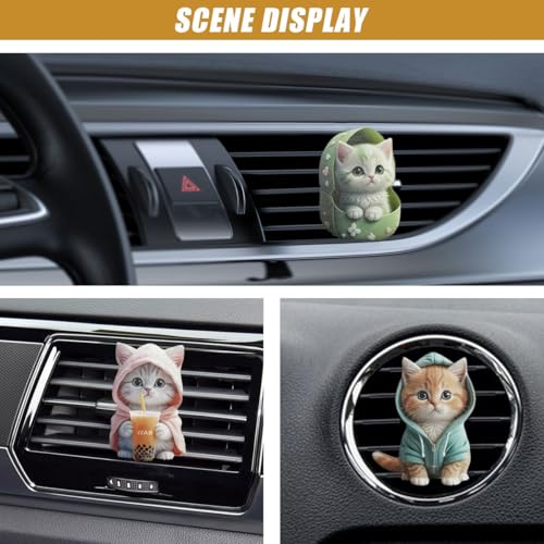 Image of 3PCS Cute Cat Car Air Vent Clips, 2D Flat Acrylic Cartoon Kitty Car Air Conditioner Outlet Clip, Auto Interior Decoration Accessories for Most Vehicles (Blue /Pink /Green)