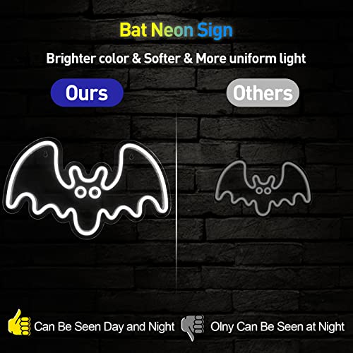 Image of Halloween Neon Sign - Purple Bat LED Neon Sign with Dimmer 15.7x9.4 Inch, USB Powered Halloween Vampire Neon Lights for Wall Decor, Bedroom, Party, Room, Holiday, Kids Gift
