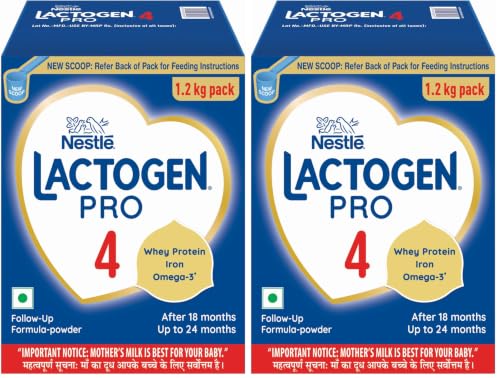 Image of Lactogen Pro 4, Follow-Up Formula with Iron, Whey Protein and Omega 3, After 18 Months Up to 24 Months, Bag-in-Box Pack, 1.2 kg (3 Units*400g) (Pack of 2)
