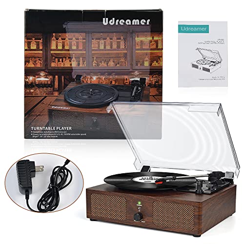 Image of Vinyl Record Player with Built-in Speakers and USB,Belt-Driven Bluetooth Turntable with 3 Speed AUX Input Headphone Jack and RCA Output Vintage Wooden Coffee