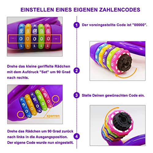 GOLDPOOL Bicycle Lock for Kids Teenager Adult Number Code Combination Cable Lock, Colourful - Image 4
