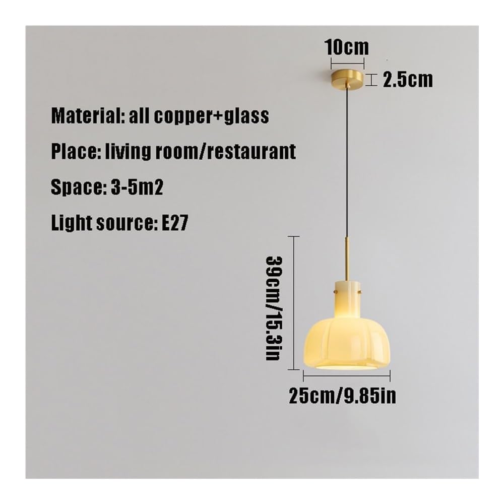 Minimalistyczny żyrandol - lampa wisząca - japońska lampa - E26 białe szkło z mosiężną głowicą. Idealny do jadalni, stolików nocnych, barów i salonów.