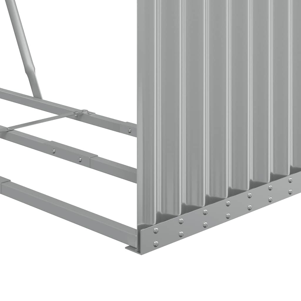 Fengshui Verzinkter Stahl Kaminholzunterstand 120x45x210 cm | Für Brennholz, Belüftung, 2 Wandhaken, Stahlblech, hellgrau