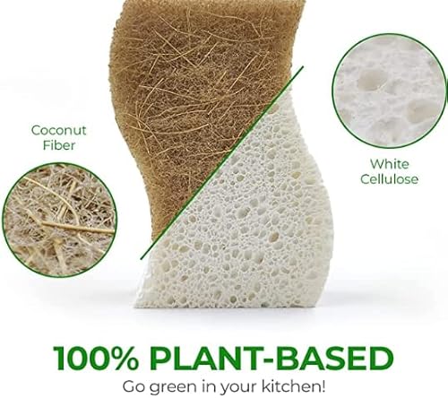 Biodegradable Natural Kitchen Sponge- Compostable Eco Friendly Scrubber Sponge For Dishes Pack Of 12 #TOP1