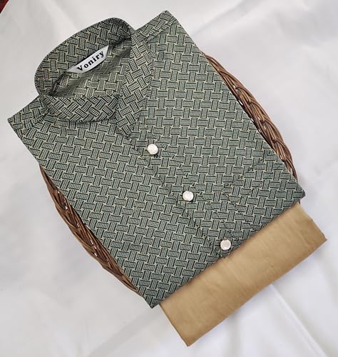 Image of Men Regular Full Sleeve Silk Cotton Kurta with Golden Pajama Set