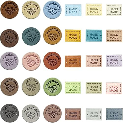 60 Stück Handmade Leder Etiketten - PU Wildleder Labels Mit Löchern Für DIY Nähen