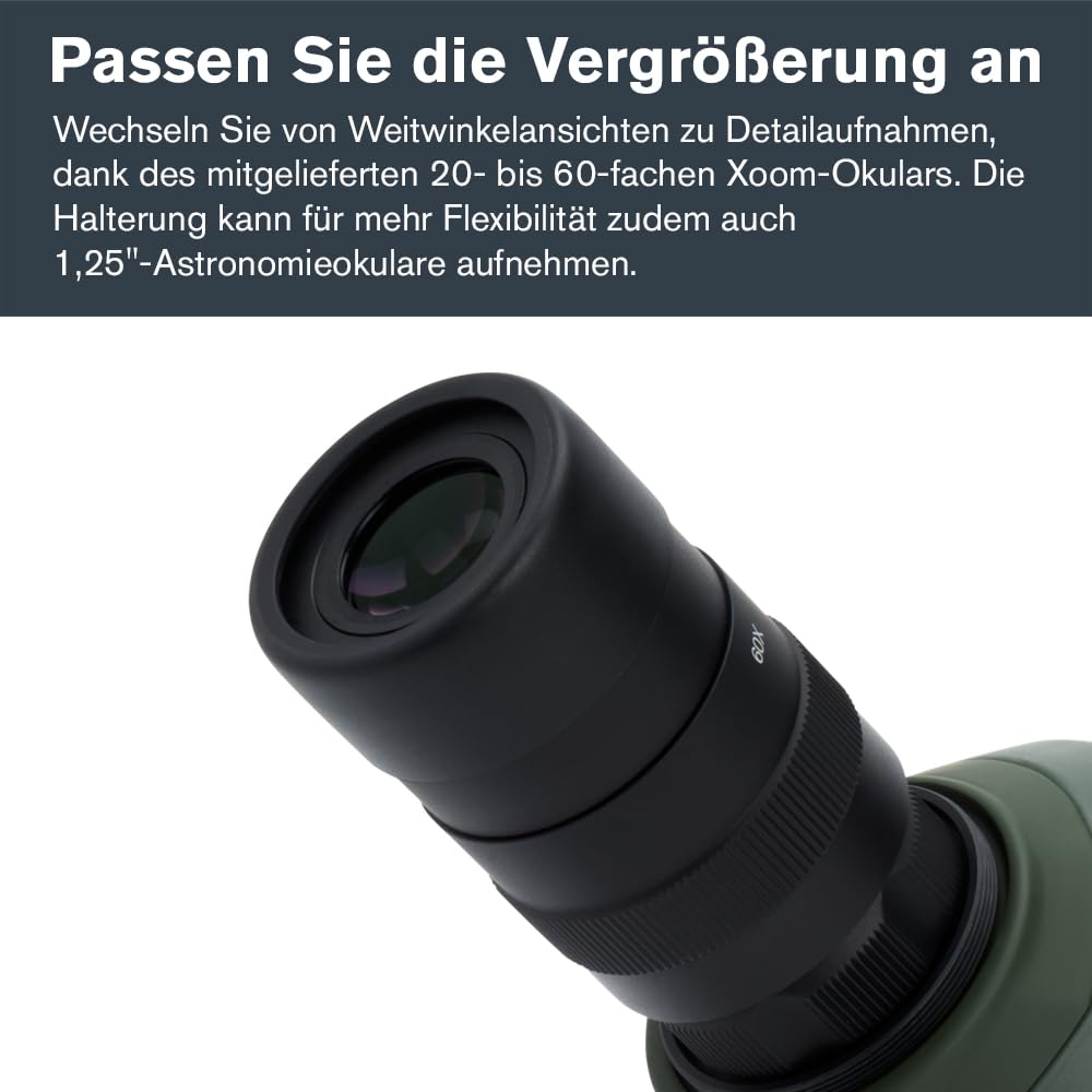 Celestron 52305 Regal M2 20-60x80 mm ED-Spektiv mit abgewinkeltem Zoom, mehrfach vergüteter Optik, BaK-4-Prismen, leichtem Gehäuse aus Magnesiumlegierung und gepolstertem Transportkoffer, grün