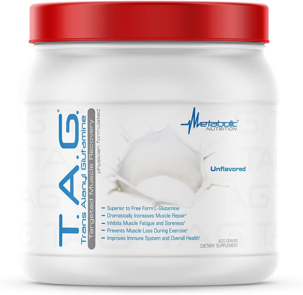 Metabolic Nutrition, TAG, Trans Alanyl Glutamine, 100% L-Glutamine Peptide Powder, Pre Intra Post Workout Supplement, 400 Grams (40 Servings) (Unflavored)