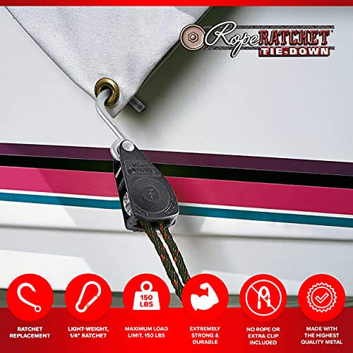 Rope Ratchet 10016 Ratcheting Tie Down Rope Hanger Pulley, 1/4" & 150 Lbs Weight Capacity (Rope Ratchet Only, As Pictured) #TOP3