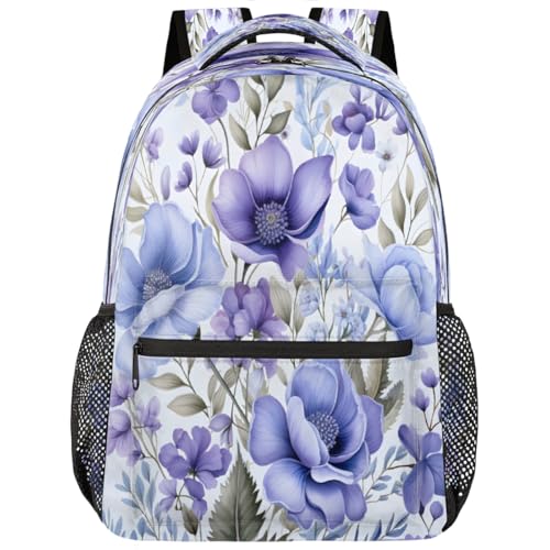 Watercolor Purple Floral Kids Backpack, Lightweight School Bookbag Large Capacity Laptop Backpack Water Resistant Daypack Shoulder Bag for Teenager Boys Girls