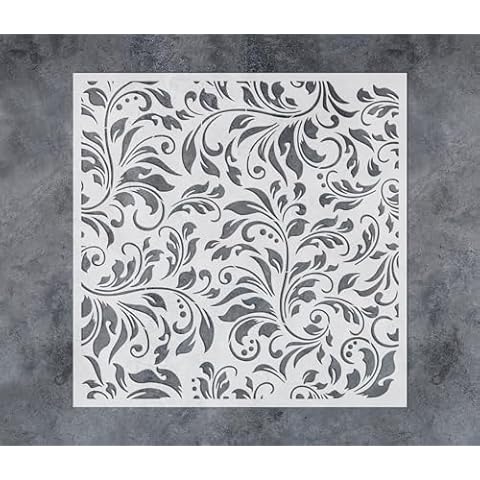 GSS Designs Flourish Leaf Stencils for Painting on Wood Canvas Paper Fabric Floor Wall Tile Fancy Flourish Background 16x16Inch Reusable DIY Art Craft Stencils for Painting Leaves Cover