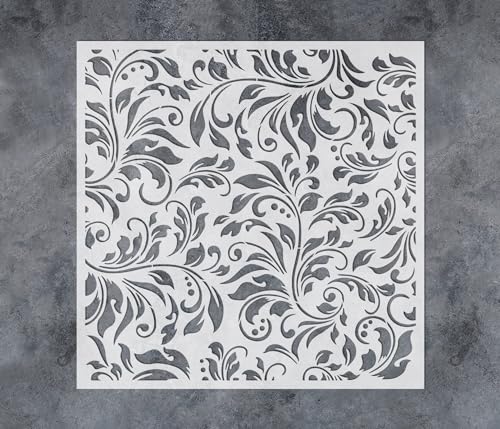 GSS Designs Flourish Leaf Stencils for Painting on Wood Canvas Paper Fabric Floor Wall Tile Fancy Flourish Background 12x12Inch Reusable DIY Art Craft Stencils for Painting Leaves