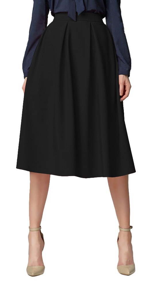 Urban GoCoWomen's Flared A Line Midi Skirt with Pockets