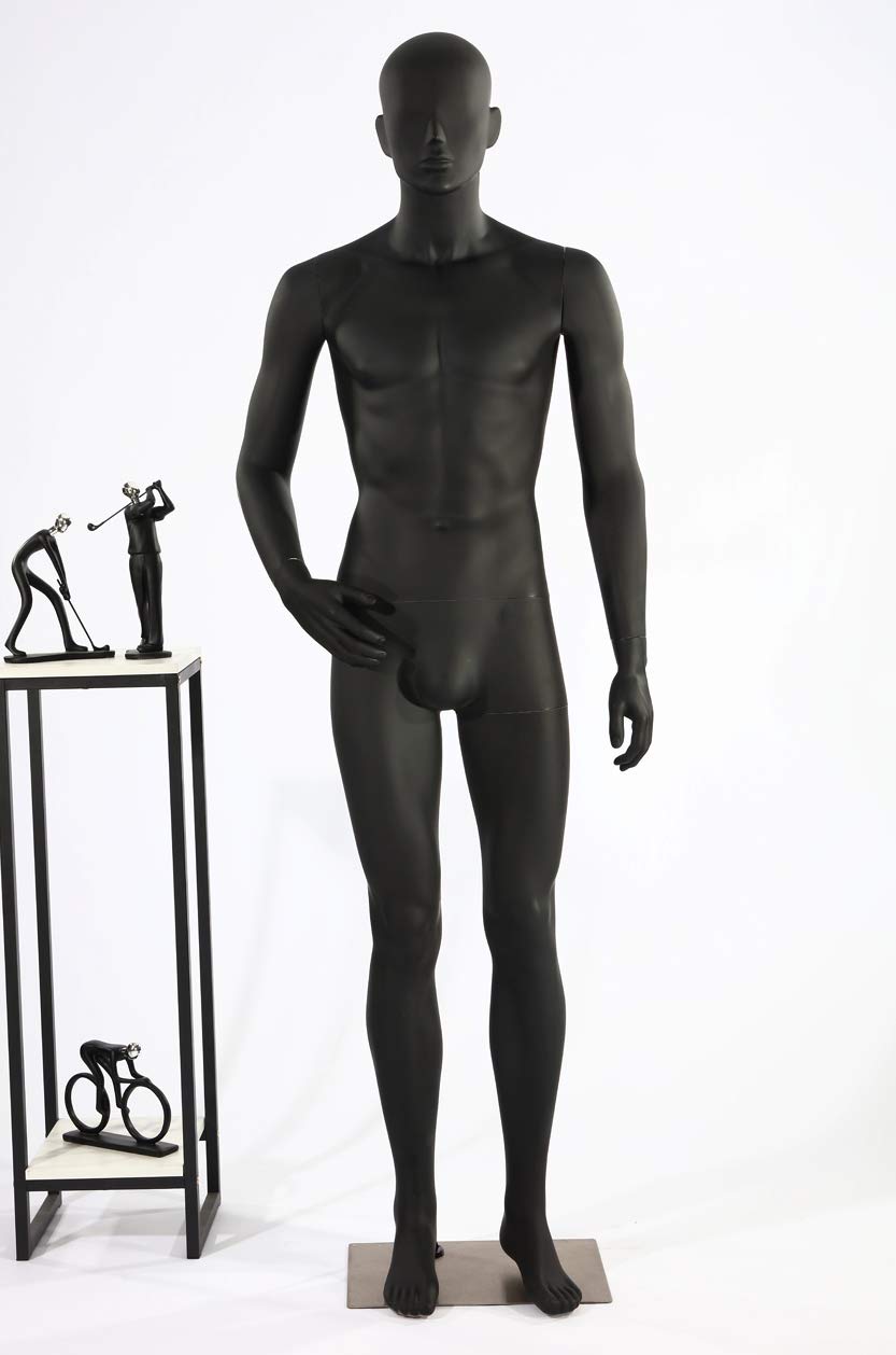 Manichino maschile di alta qualità LM2-8, astratto, laccato nero opaco, con naso e bocca modellati, manichino maschile (uomo LM2-8)