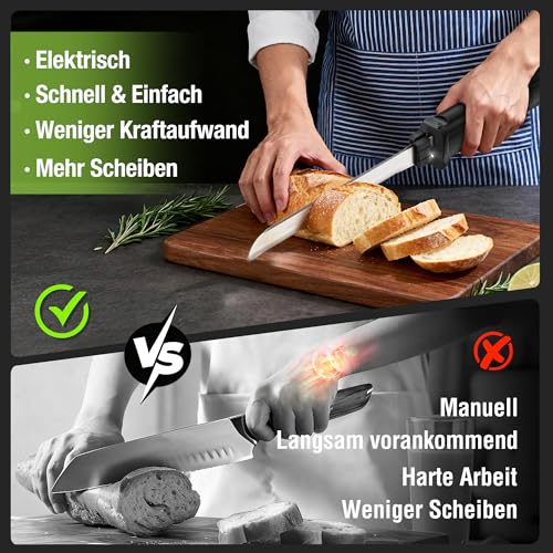 WORKPRO Elektromesser 8V, Kabelloses Küchenmesser mit 2 Edelstahlklingen, Elektrisches Messer mit Gabel, 2000 mAh Akku für Präzises Schneiden von Brot, Fleisch, mit Aufbewahrungsbox, Schwarz