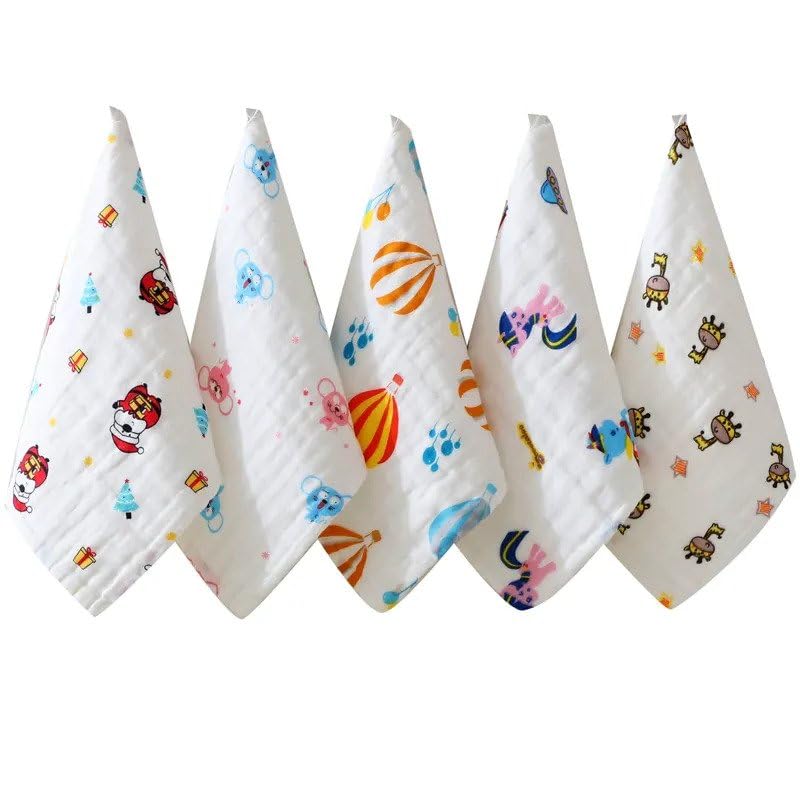 Soft Muslin Shark 100% Organic Bamboo Cotton Bath face New Born Baby Extra Soft Hankies Reusable Napkins for Infants Toddlers Towels Set (Pack of 5) (White)