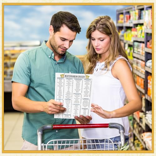 Image of Sinload 12 Pcs Mediterranean Diet Food List Poster Diet Meal Plan Grocery Shopping List Health Food Guide for Kitchen Wall Decor