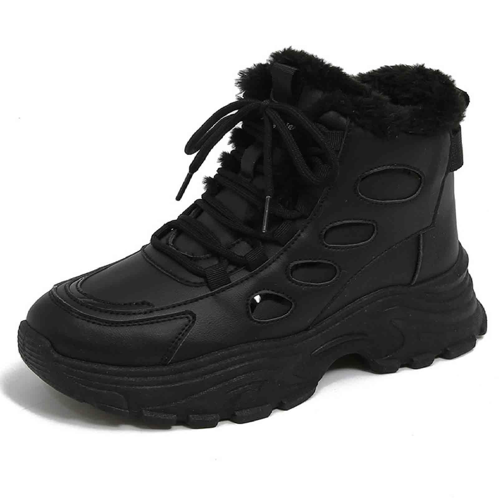 Womens Waterproof Platform Snow Boots Winter Comfort Round Toe Fur Lined Lace Up Anti-Slip Booties Outdoor Hiking Work