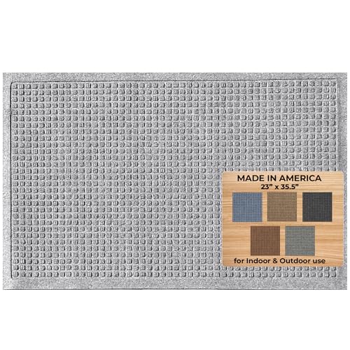WaterHog Rubber Backed Mat for Indoor/Outdoor - Slip-Resistant Entryway Protection for Front Door, Mudroom, Porch, Garage, Easily Washable and Slip-Resistant, Squares Collection, Medium Grey, 2' x 3'