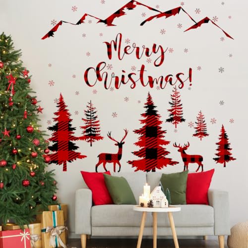 Vinilo adhesivo navideño rojo y negro con ciervo y copos de nieve miniatura 4