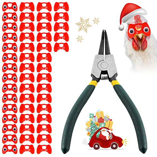 Proshine 50 Pcs Pinless Peepers with Stickers Pliers for Chickens Pheasant Poultry Blinders Anti-Pecking Glasses