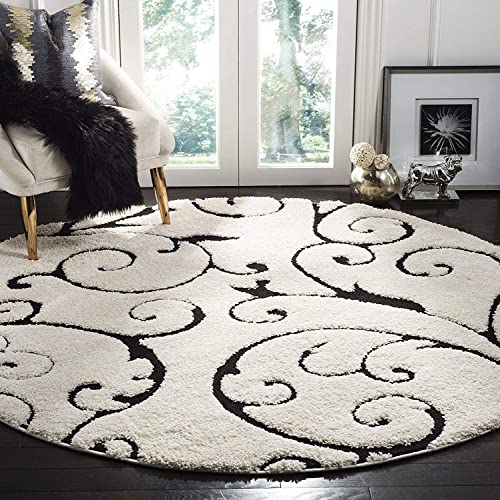 Image of Handwoven Microfibre 3D Rug for Living Room (Ivory & Black, 7 X 7 Feet (Round), Microfibre)