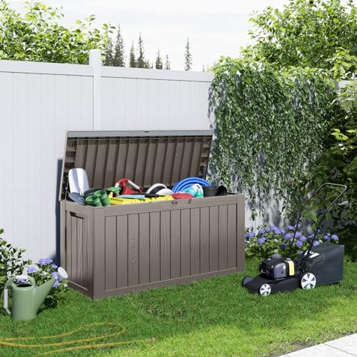 image for PatioZen 90 Gallon Resin Deck Box, Lockable Patio Outdoor Storage Box 