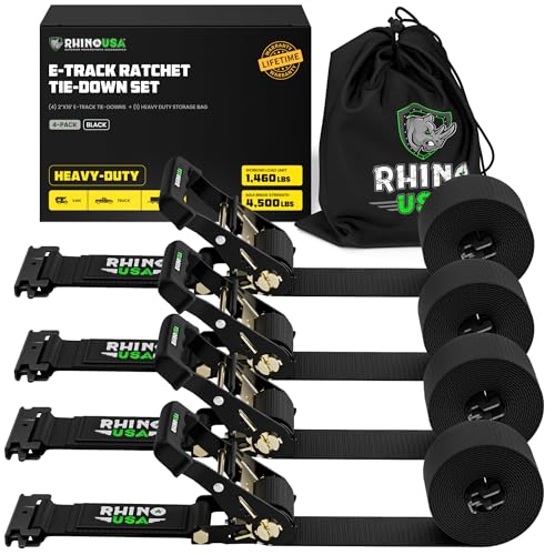 Rhino USA E Track Ratchet Tie Down Straps (4,500lb Break Strength) - Includes (4) Premium 2