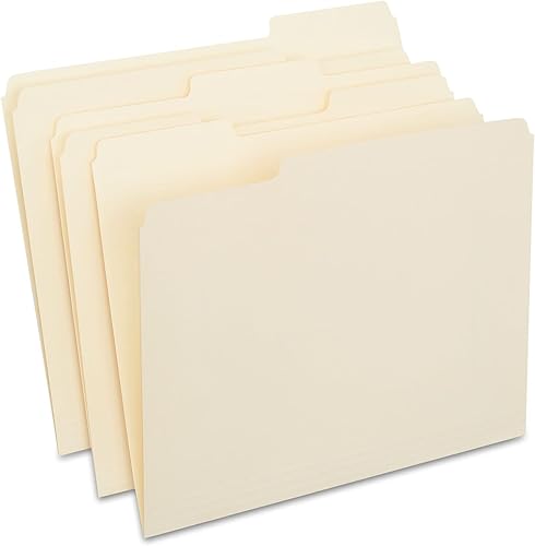 Staples File Folders, Letter Size, 1/3‑Cut Tabs, Assorted Positions, Manila, Durable Paper Stock, 250/Pack