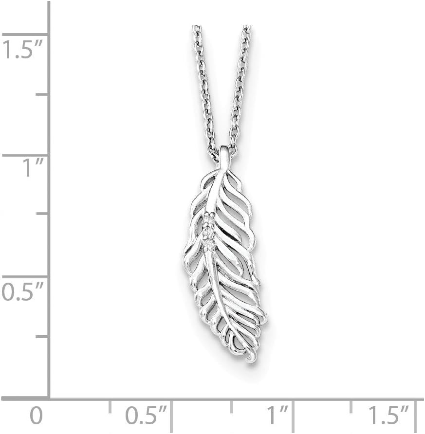 JewelryWeb 925 Sterling Silver Polished Lobster Claw Closure White Ice Diamond Feather With 2in Ext Necklace 7.5mm Wide Pendant Necklace for Women - Image 2