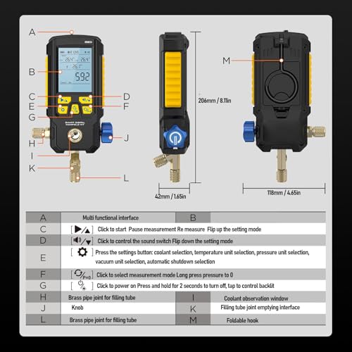 Akozon Cyfrowy Miernik Próżniowy HVAC HVAC Auto Auto Scaloff AC do Naprawy Przenośny Wyświetlacz HD