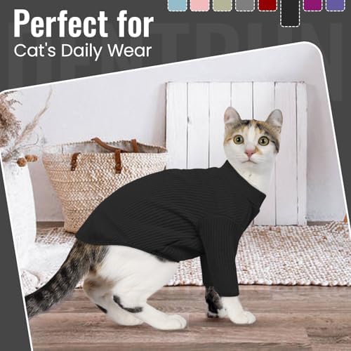 DENTRUN Sphynx Hairless Cats Shirt, Pullover Kitten T-Shirts with Sleeves, Breathable Cat Wear Turtleneck Sweater, Adorable Hairless Cat's Clothes Vest Pajamas Jumpsuit for All Season — view 8